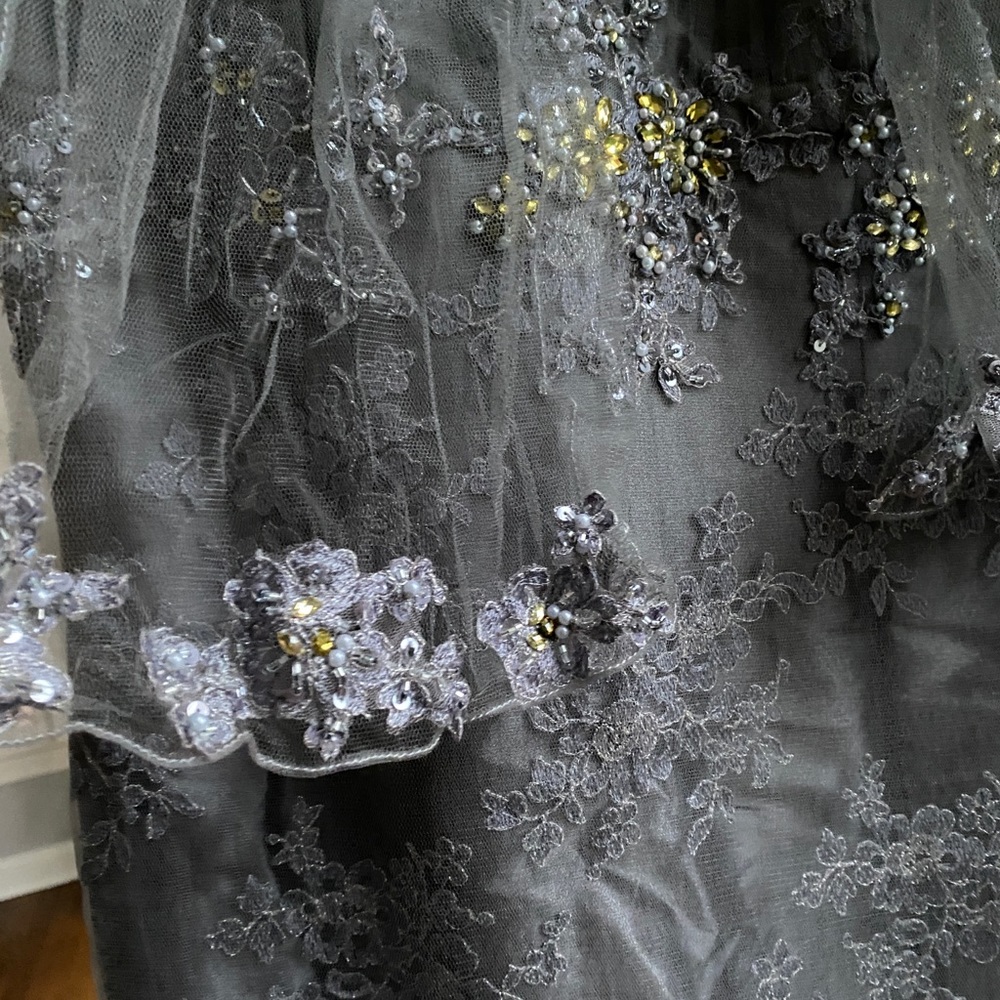 Montage by Mon Cheri - Silver Embroidered Grey/Gold Sequin Tulle Gown Size 10 - Picture 12 of 17